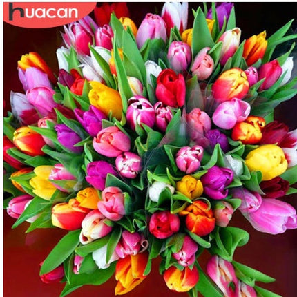 Huacan Full Square   Round Diamond Painting 5D Tulip Diy Diamond Embroidery Mosaic Flower Craft Home Decor