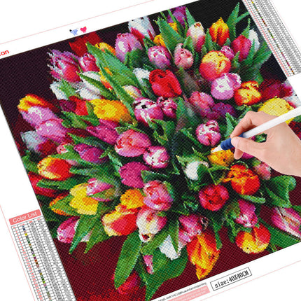 Huacan Full Square   Round Diamond Painting 5D Tulip Diy Diamond Embroidery Mosaic Flower Craft Home Decor