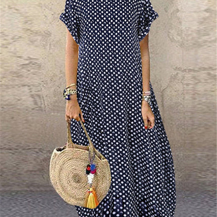 Polka Dot Print Short Sleeve Plus Size Dress