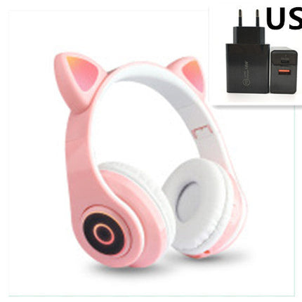 Cartoon Cat Ears 5.0 Bluetooth Headset Luminous Foldable Card Music