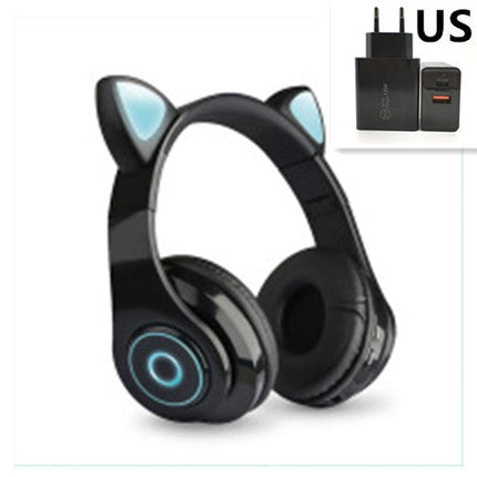 Cartoon Cat Ears 5.0 Bluetooth Headset Luminous Foldable Card Music