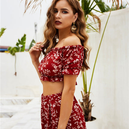 Real Shooting Two Piece Off Shoulder Chest Wrapped Shorts Printing Set Spring New Product