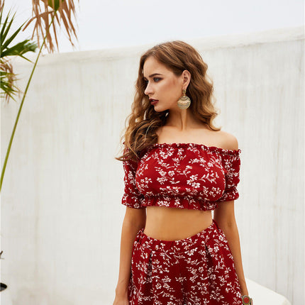 Real Shooting Two Piece Off Shoulder Chest Wrapped Shorts Printing Set Spring New Product