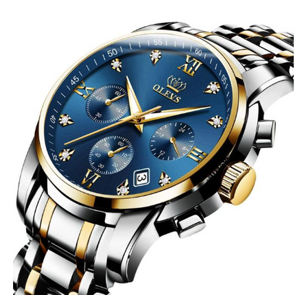 Luxury Brand Men Watches Chronograph Stainless Steel Waterproof Quartz Wristwatches Man Date Clock Blue Dial Relogio Masculino