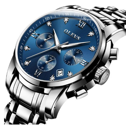 Luxury Brand Men Watches Chronograph Stainless Steel Waterproof Quartz Wristwatches Man Date Clock Blue Dial Relogio Masculino