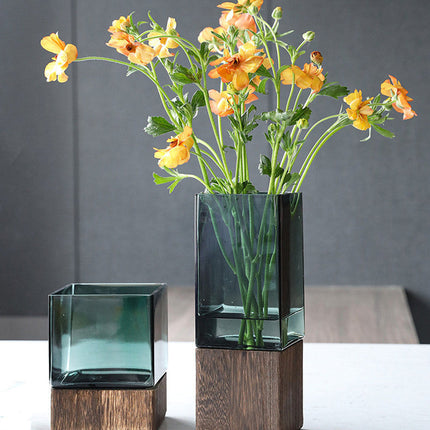 Wood Color Tansparent Glass Vase Combination Flower Arrangement