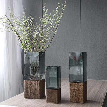 Wood Color Tansparent Glass Vase Combination Flower Arrangement