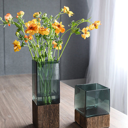 Wood Color Tansparent Glass Vase Combination Flower Arrangement