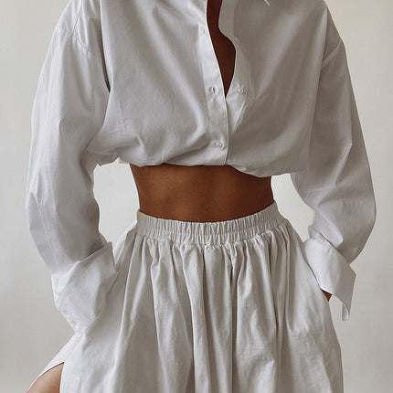 Women S White Lapel Long-Sleeved Shirt