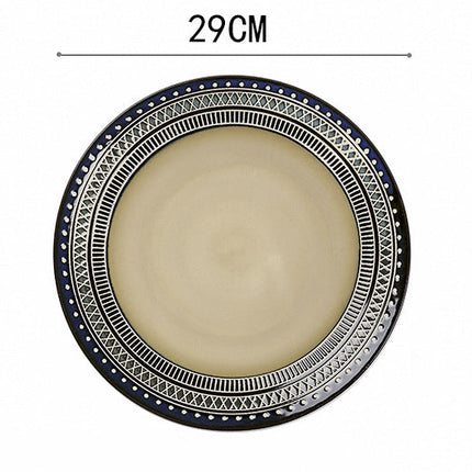 European Ceramic Tableware Set Relief Steak Plate Salad Bowl Rice Bowl Western Restaurant Fish Plate Cup