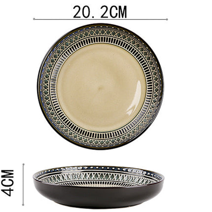 European Ceramic Tableware Set Relief Steak Plate Salad Bowl Rice Bowl Western Restaurant Fish Plate Cup
