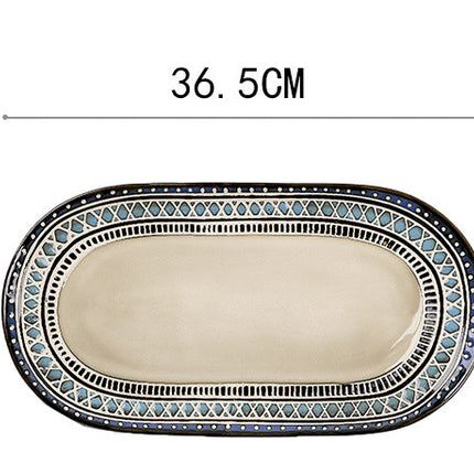 European Ceramic Tableware Set Relief Steak Plate Salad Bowl Rice Bowl Western Restaurant Fish Plate Cup