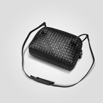 Crossbody Women Shoulder Bag Woven Bag Sheepskin Genuine Leather Fashion Purse  Double Pull Bag
