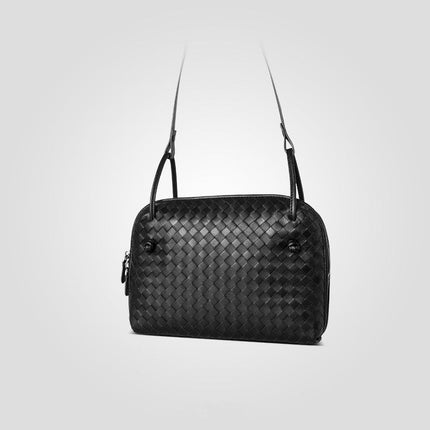 Crossbody Women Shoulder Bag Woven Bag Sheepskin Genuine Leather Fashion Purse  Double Pull Bag