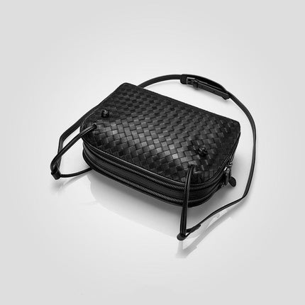Crossbody Women Shoulder Bag Woven Bag Sheepskin Genuine Leather Fashion Purse  Double Pull Bag