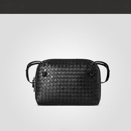 Crossbody Women Shoulder Bag Woven Bag Sheepskin Genuine Leather Fashion Purse  Double Pull Bag