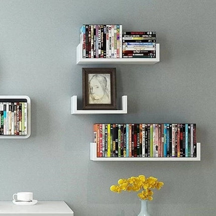 3-Piece Wood Shelf U-Shelf Set Wall-Mounted Decorative-White Quality Storage Home Office Kitchen Decor Wood Home Furniture