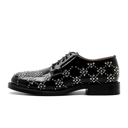 RED Leather Rivets British Style AUTHENTIC Small Leather Shoes FOR Women