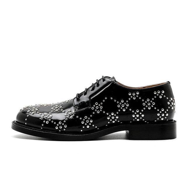 RED Leather Rivets British Style AUTHENTIC Small Leather Shoes FOR Women