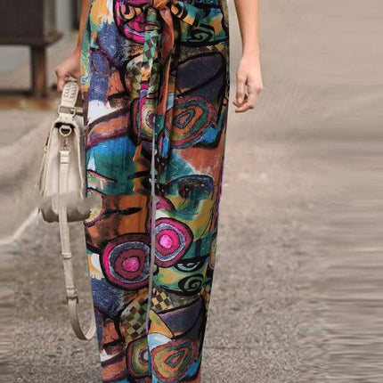 Autumn Fashion Printed Loose Pants Elastic Belt Wide Leg Pants