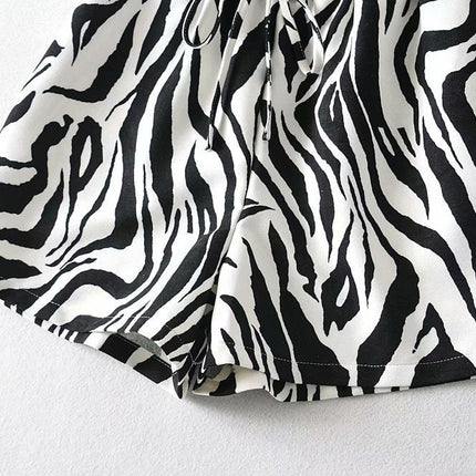 Summer New Animal Pattern Elastic Waist Drawstring Loose Casual Shorts