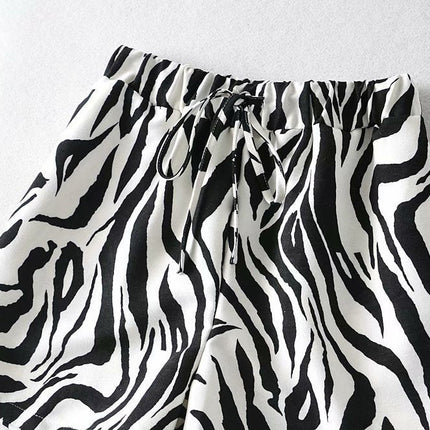 Summer New Animal Pattern Elastic Waist Drawstring Loose Casual Shorts