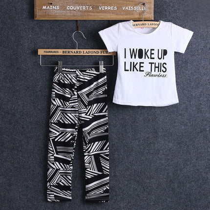 Letter Short-Sleeved T-Shirt Geometric Print Pants Two-Piece Suit