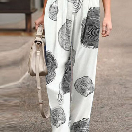 Autumn Fashion Printed Loose Pants Elastic Belt Wide Leg Pants