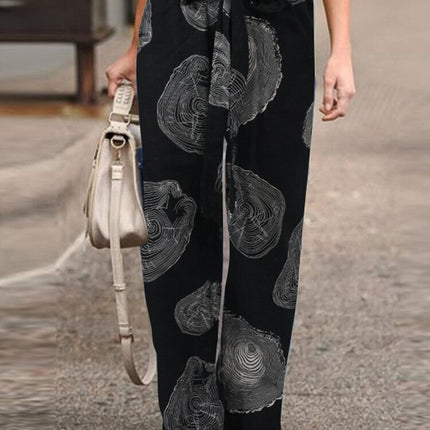 Autumn Fashion Printed Loose Pants Elastic Belt Wide Leg Pants