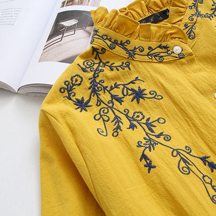 Long-Sleeved Cotton And Linen Plus Size Shirt