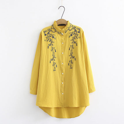Long-Sleeved Cotton And Linen Plus Size Shirt