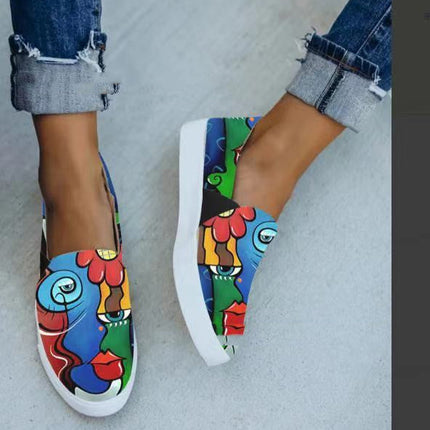 Large Size Women's Shoes Snake Skin Stitching Printed Flat Canvas Shoes Women