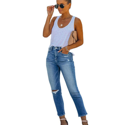 New Style Ripped Slim Slimming Pants Denim Girl