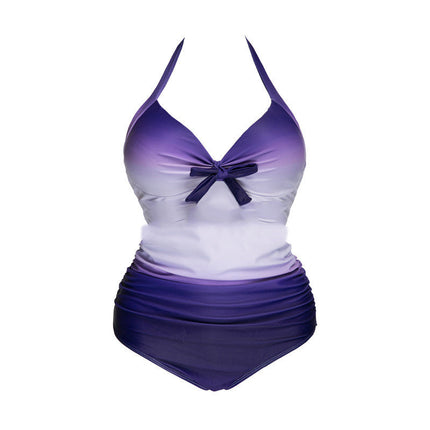 Lovely Plus Size Boho Gradient Bow-tie Decoration Red One-piece Swimsuit