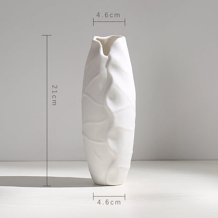 Wind Ceramic Dried Flower Vase Small  Flower Flower Arrangement White Desktop Living Room Home Decoration Ornaments