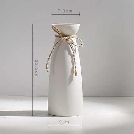 Wind Ceramic Dried Flower Vase Small  Flower Flower Arrangement White Desktop Living Room Home Decoration Ornaments