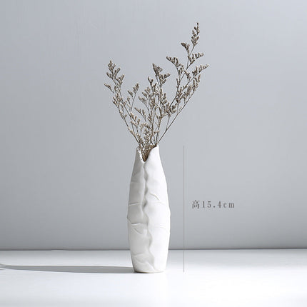 Wind Ceramic Dried Flower Vase Small  Flower Flower Arrangement White Desktop Living Room Home Decoration Ornaments