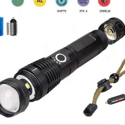 Strong Light Flashlight, Rechargeable, Zoom Power Display, Outdoor Super Bright And Portable