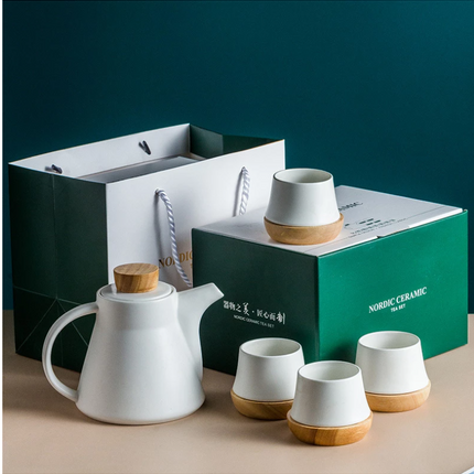 Ceramic One Pot Four Cup Flower Tea Set Gift Box