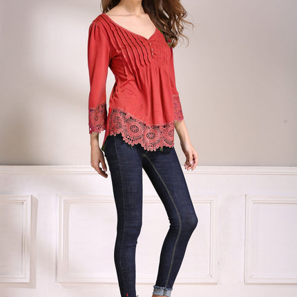 Ladies' New Product Lace Stitching Cotton Fashion Casual Women's Blouse