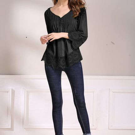 Ladies' New Product Lace Stitching Cotton Fashion Casual Women's Blouse