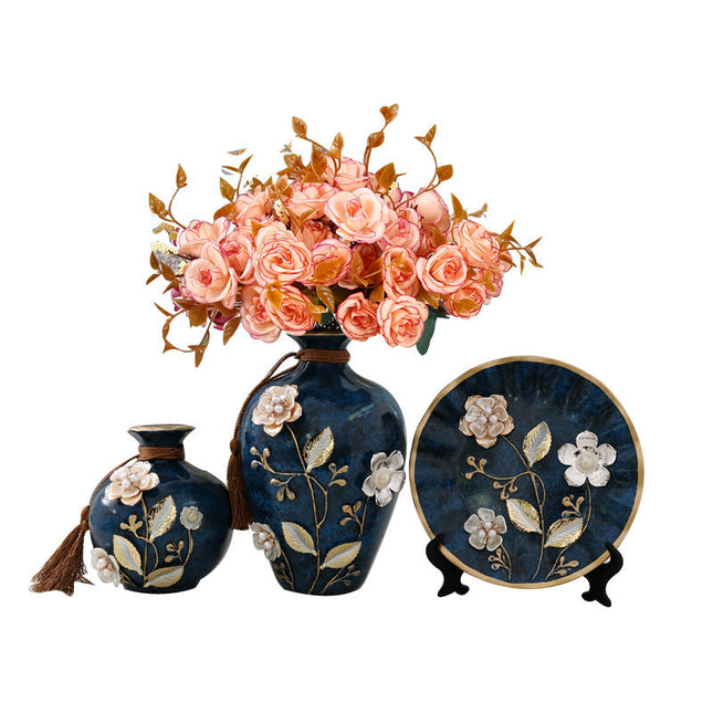 Creative Wedding Gift Home Furnishings Retro Ceramic Vase Living Room Three-Piece Wine Cabinet Decoration Ornaments