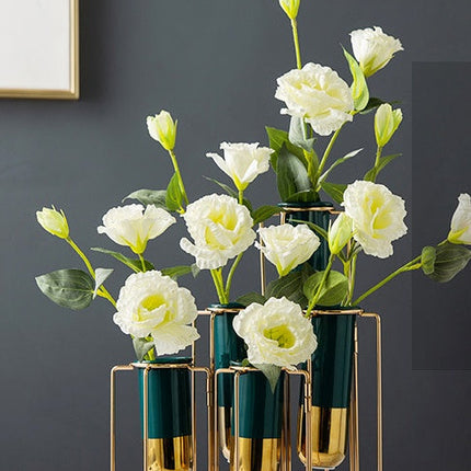 Creative Nordic Metal Iron Test Tube Ceramic Vase Transparent Small Table Decoration Living Room Arrangement
