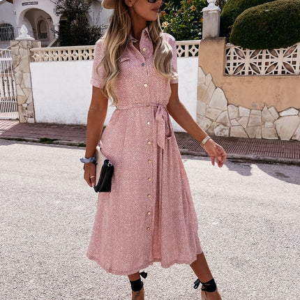 Small Floral Belt Dress Women's Clothing