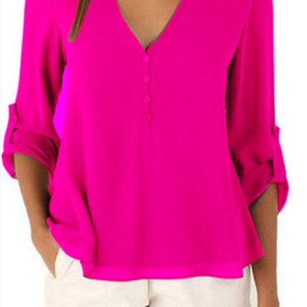 V-neck loose plus size chiffon shirt