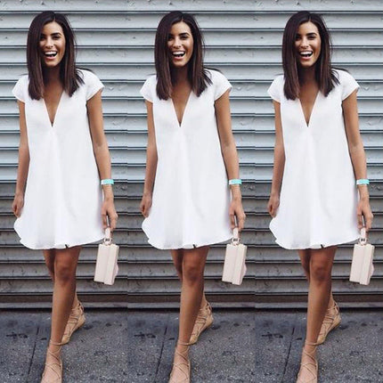 Women's Solid Color V-neck Plus Size Dress