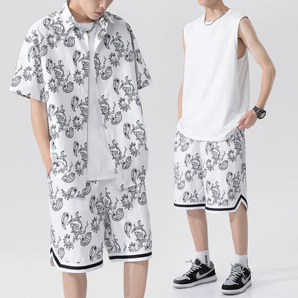 Summer Men's Trendy Handsome Suit Men's Three-piece Short-sleeved Shorts Suit