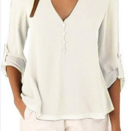 V-neck loose plus size chiffon shirt