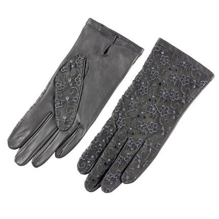 Non-slip driving lace sunscreen leather gloves