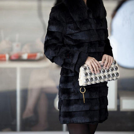 Mid-Length Imitation Mink Fur All-Match Slim Coat